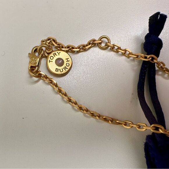 Tory Burch LOVE Necklace Gold Blue Enamel Letter Charms 18” Adjustable Chain - Picture 5 of 7